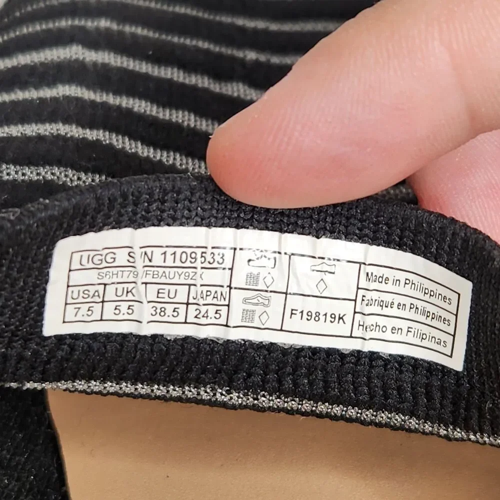 UGG Sammy Breeze Slip‎ On Sneaker Womens 7.5 Black Sheer Striped Stretchy
